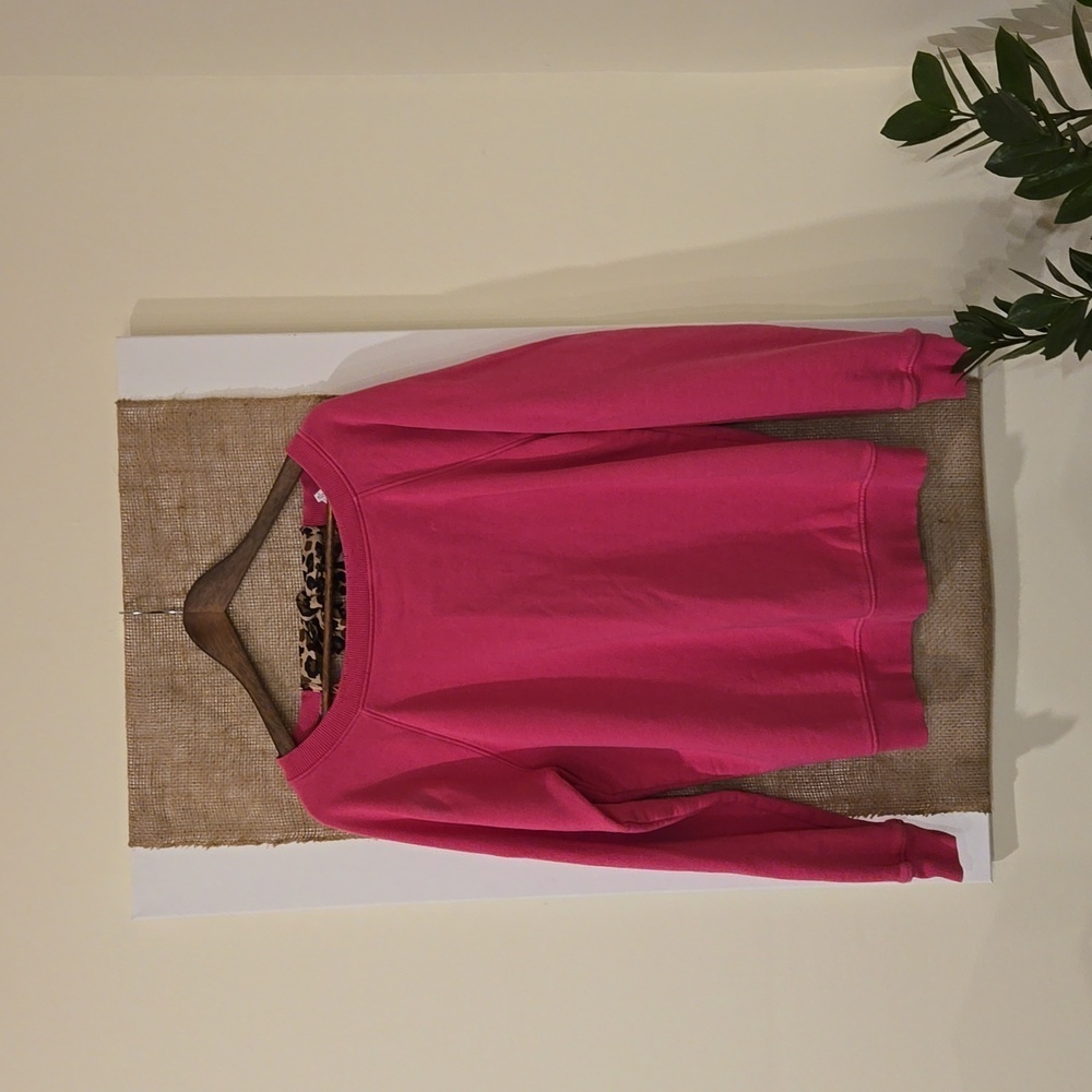 Crown and Ivy pink boat neck sweat shirt with leopard tie in back! Size LG